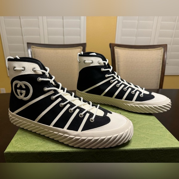 New Gucci GG Logo High Top Sneaker Shoes Black White Size UK 12 / US 12.5 - Picture 4 of 16
